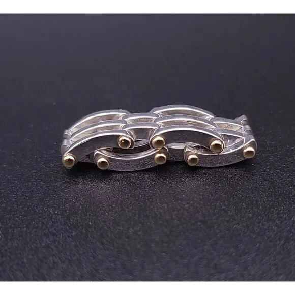 Tiffany & Co Vintage Sterling Silver 18kt Yellow Gold Gatelink Ring Size 6.75 - Picture 6 of 8
